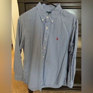 Ralph Lauren Men's Blue and White Checkered Shirt